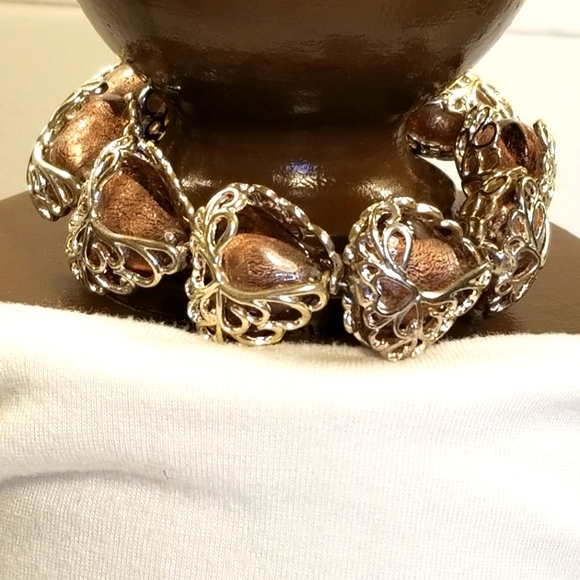 Vecchia Murano Italian Hand-blown heart-shaped purple lilac glass beads bracelet - Picture 5 of 16